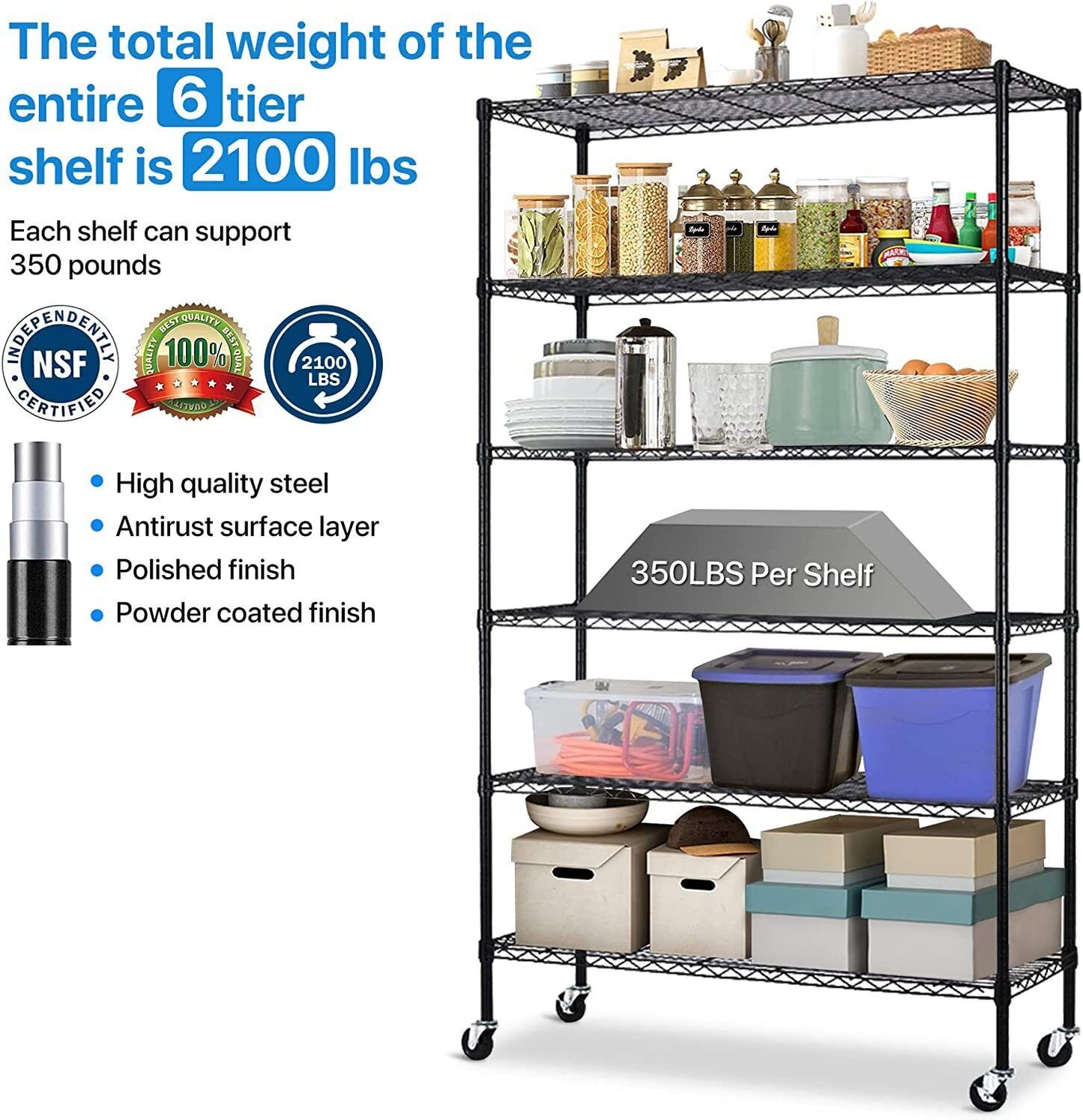 6 Tier Heavy Duty Metal Shelf Storage Rack Black