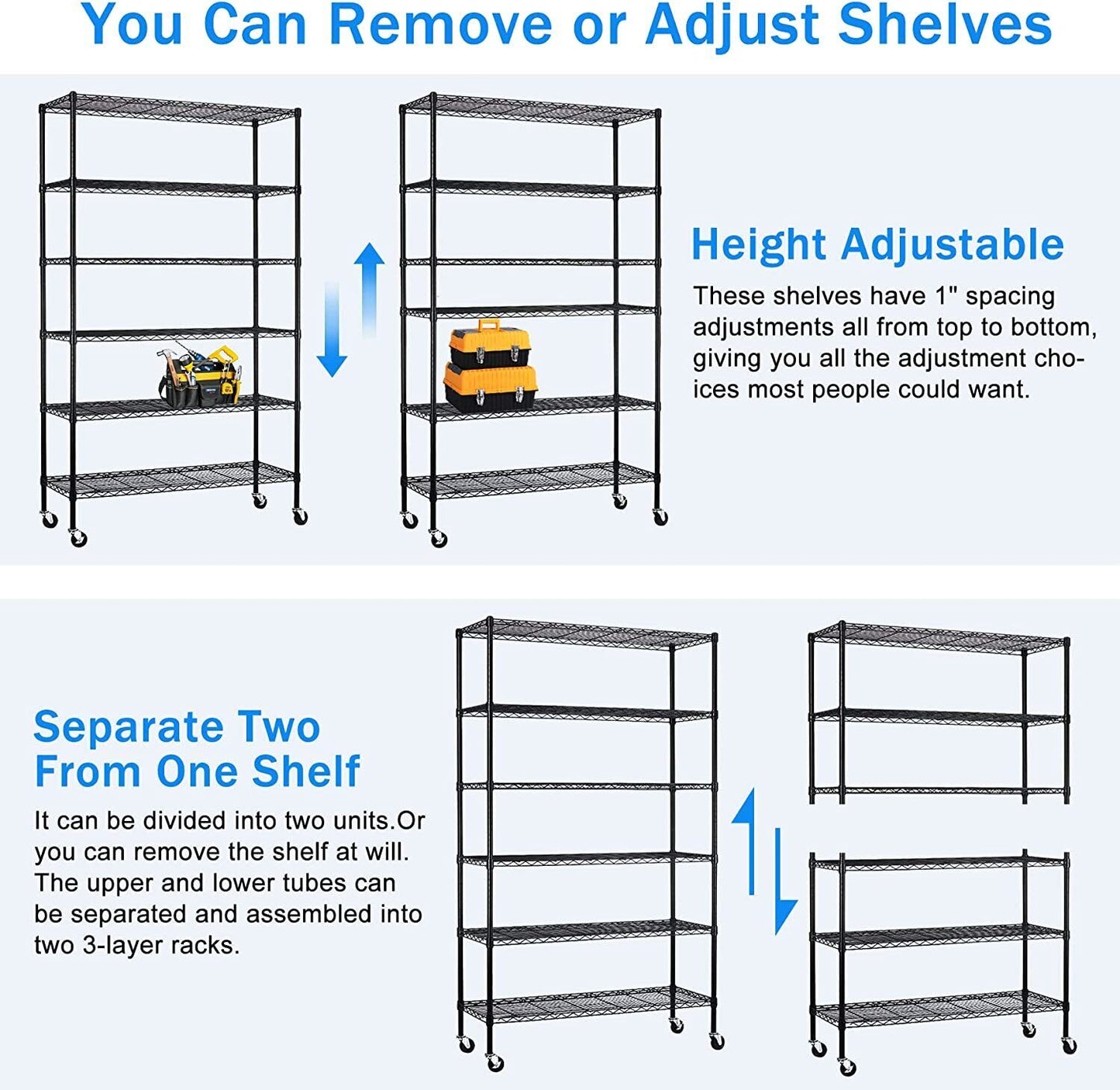 6 Tier Heavy Duty Metal Shelf Storage Rack Black