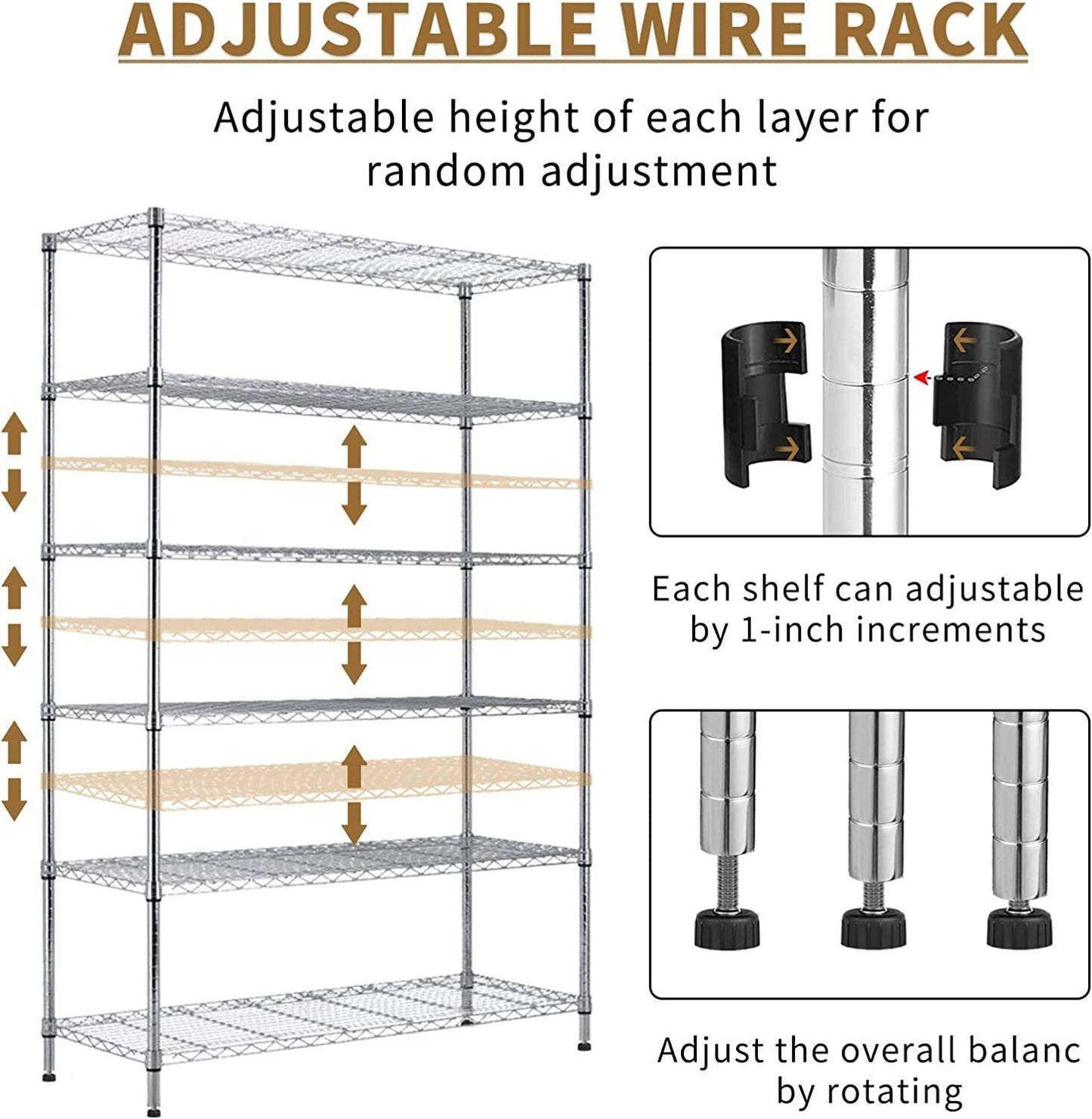 6 Tier Wire Heavy Duty Metal Shelf Storage Rack