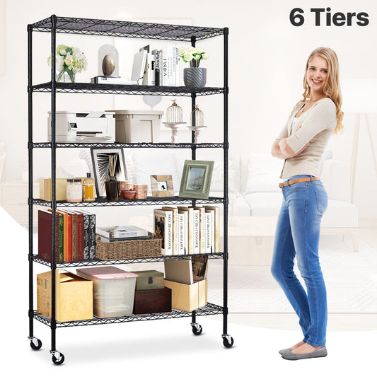 6 Tier Heavy Duty Metal Shelf Storage Rack Black