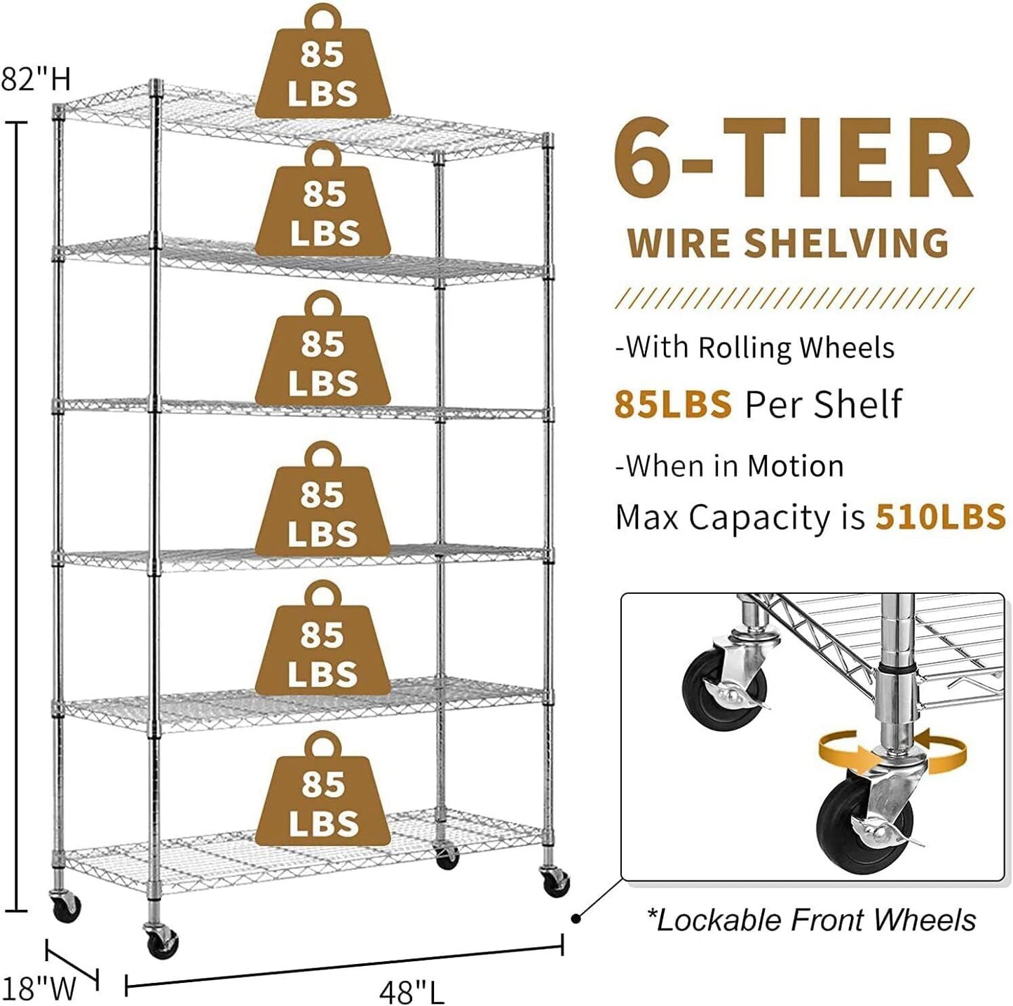 6 Tier Wire Shelving Unit Heavy Duty