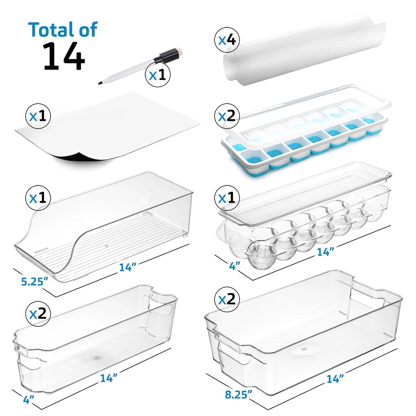 14 PC Storage Bins for Fridge Freezer & Pantry