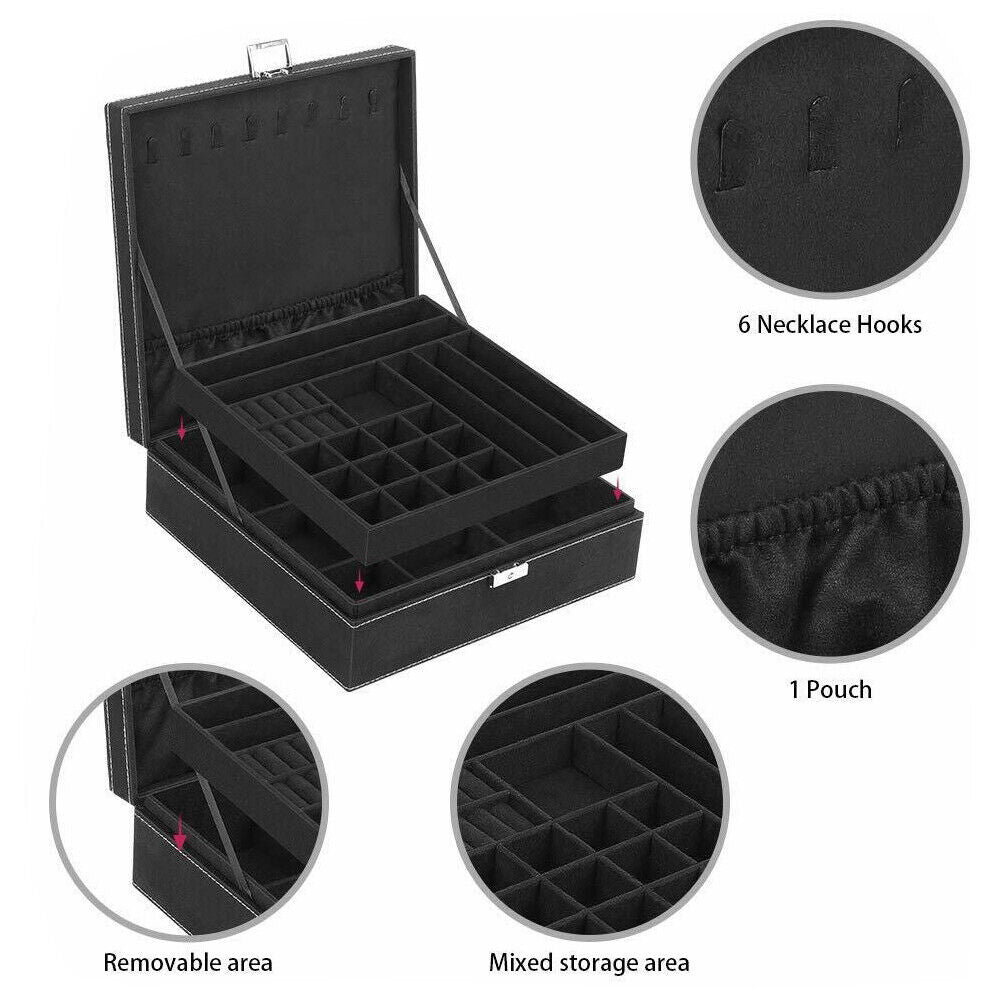 Two-Layer Jewelry Box Organizer-Black