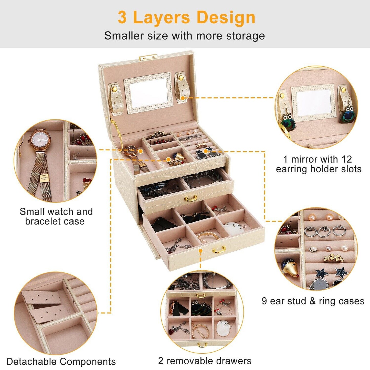 3 Layer PU Leather Jewelry Box