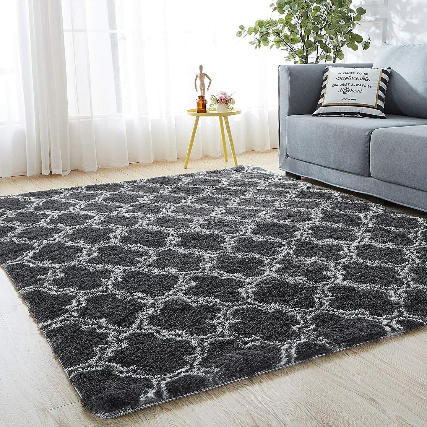 Ultra Soft Shag Carpet For Bedroom Living Room 120x160CM-Gray