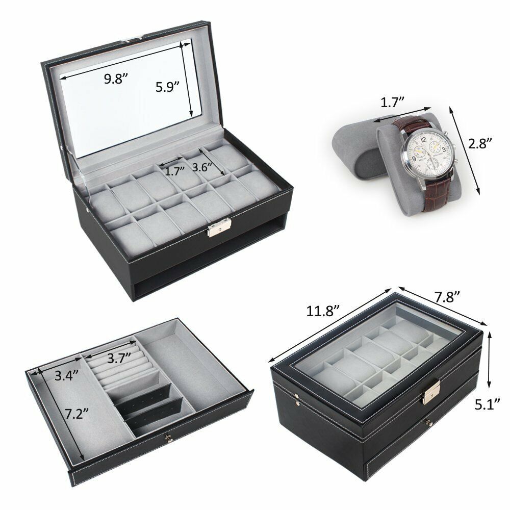 NEW Watch Box 12 Slots PU Leather