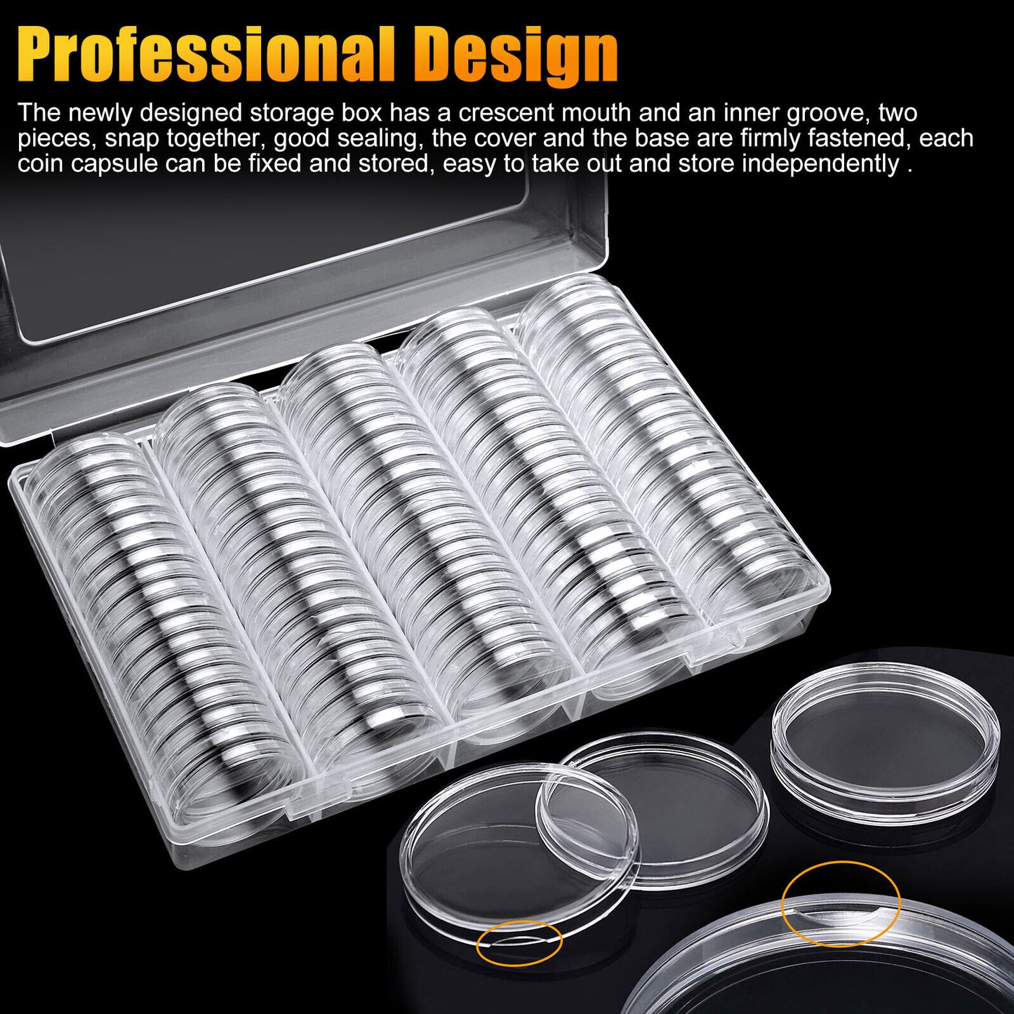 100Pcs 5-Size Clear Coin Storage Box