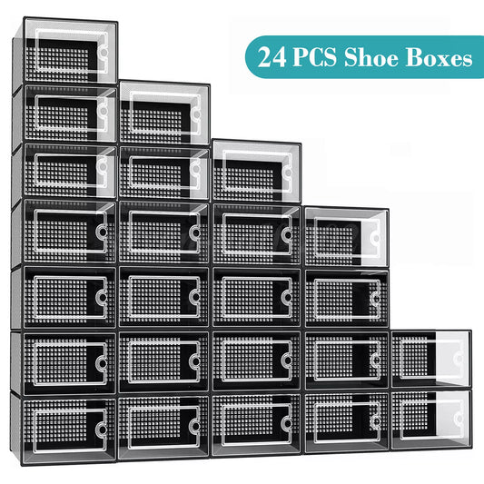 4 PCS Shoe Storage Box Black Stackable