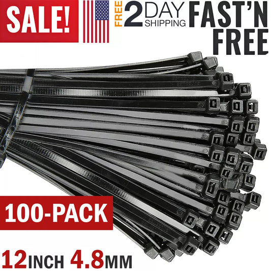 12 In Black Nylon Cable Wire Zip Ties