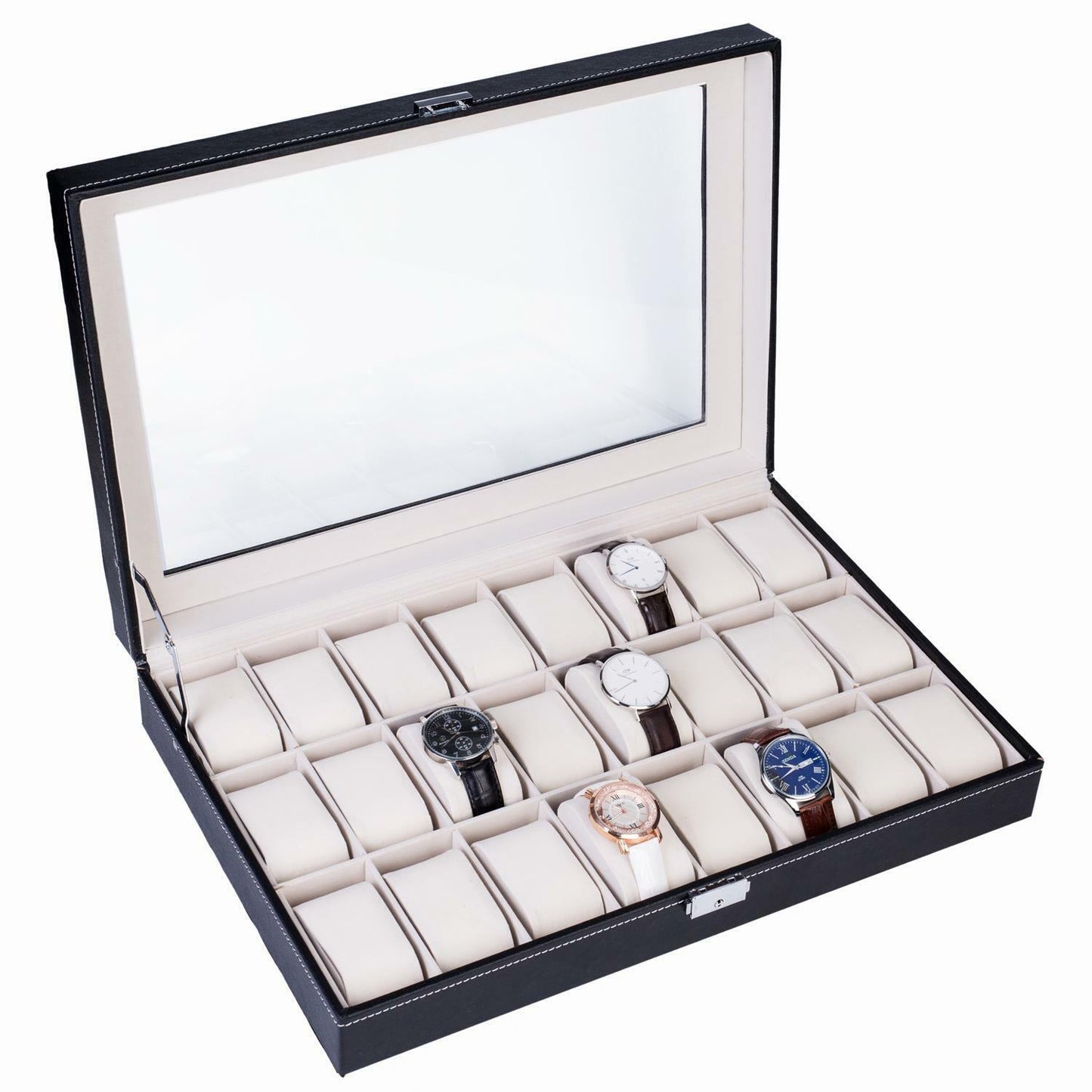 24-Slot Leather Watch Box