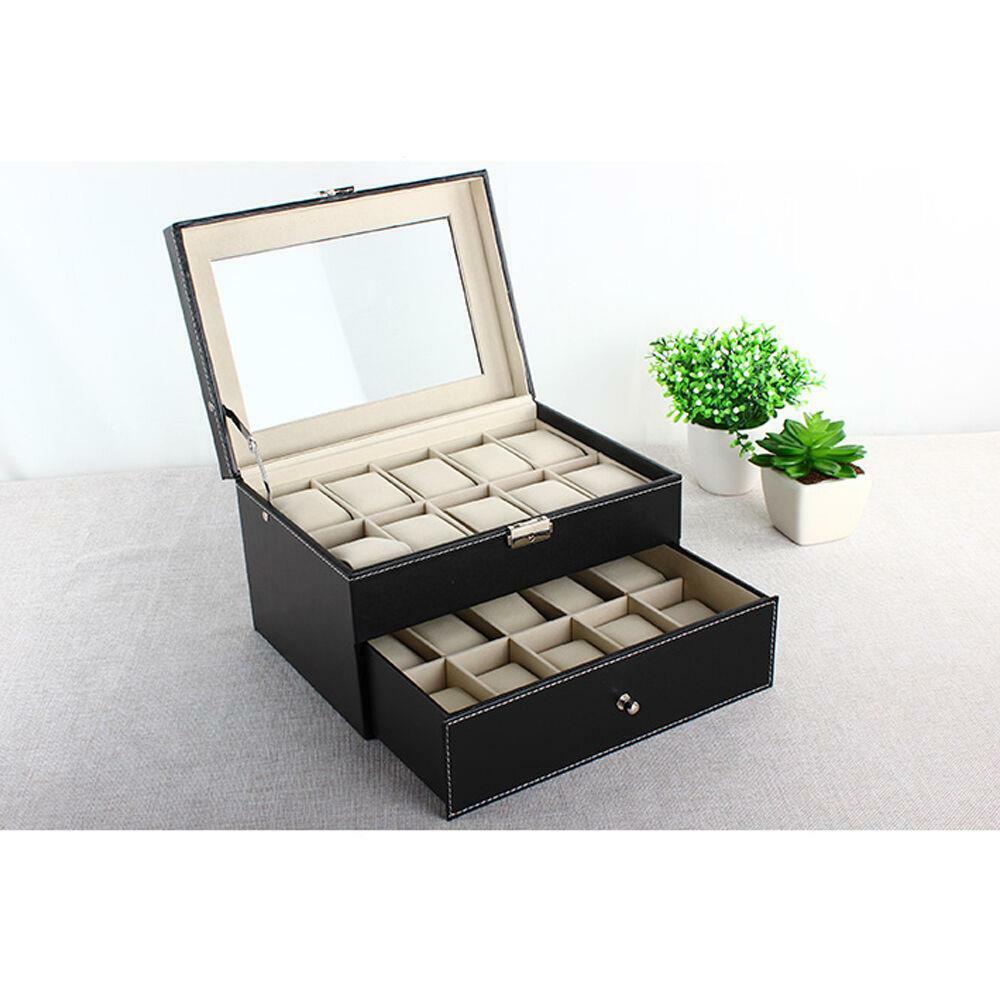 Large 20 Slot Leather Watch Box