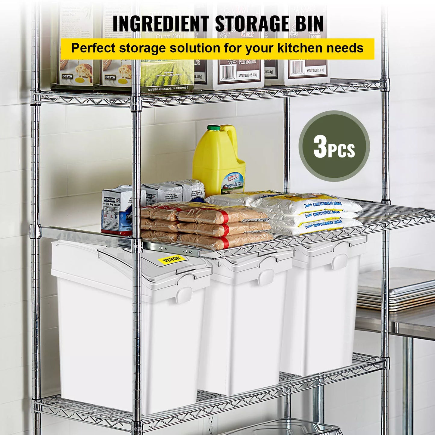 3Pcs 6.6Gal Dry Ingredient Storage Bin