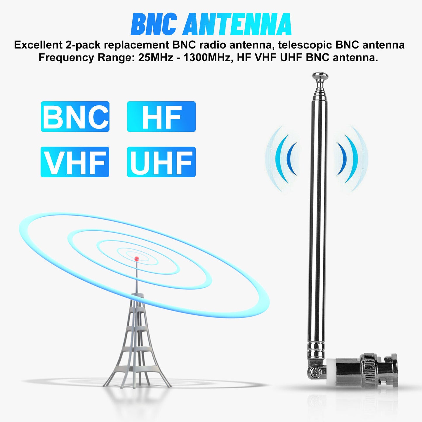 2x Radio Telescopic BNC Antenna Connector