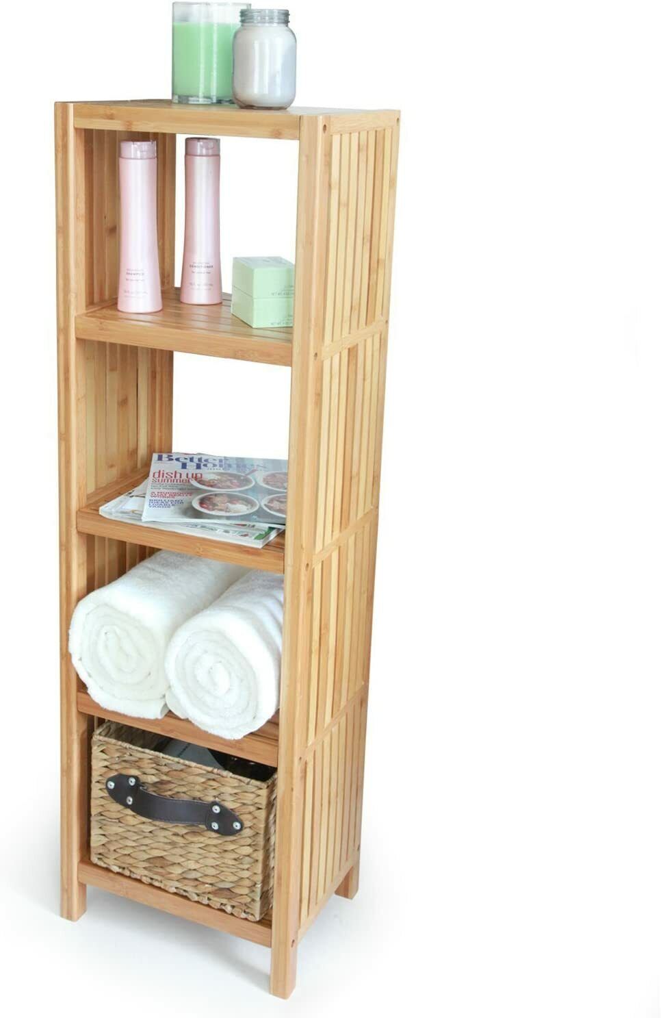 Bamboo Tall Bathroom Shelf Organizing