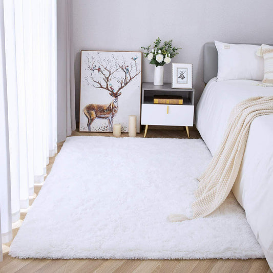 Fluffy Rug Ultra Soft Shag Carpet For Bedroom-3x5ft White