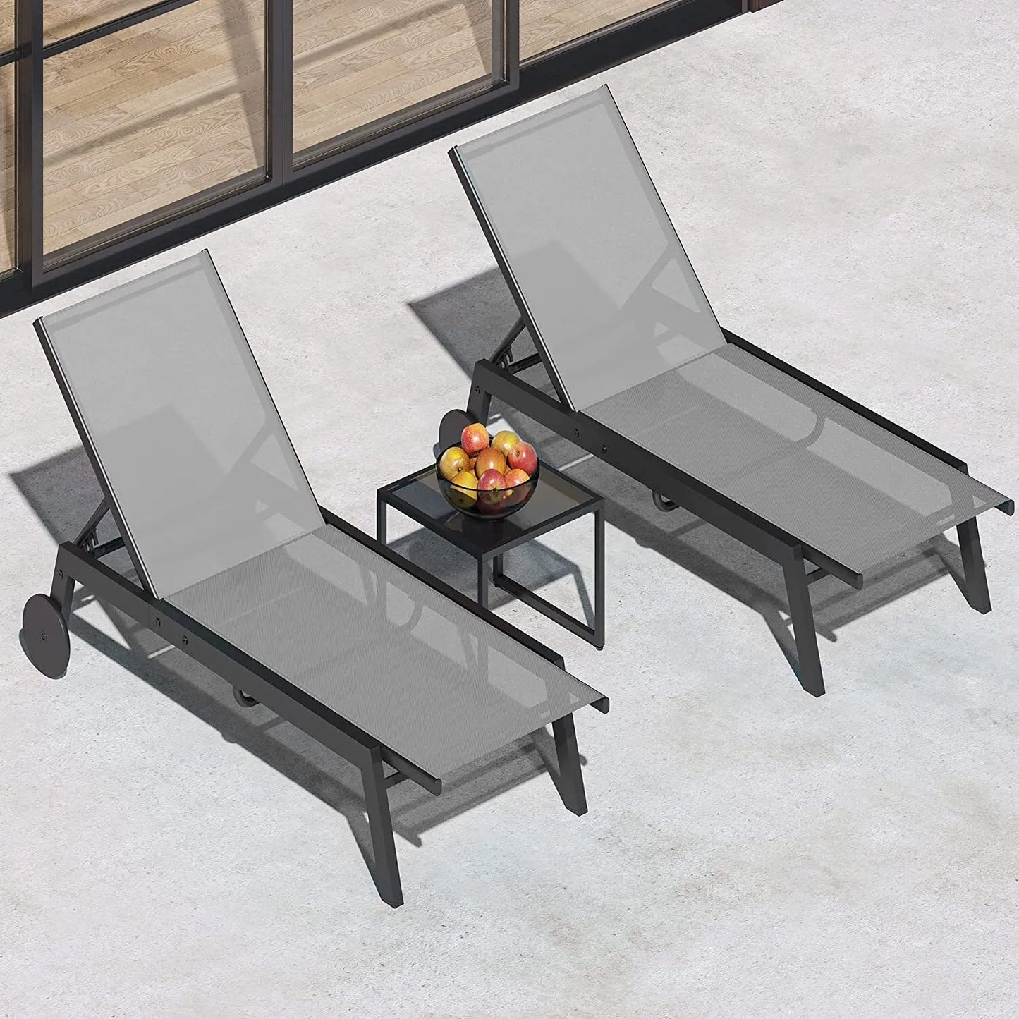 Adjustable Patio Chaise Lounge Chair W/ Table