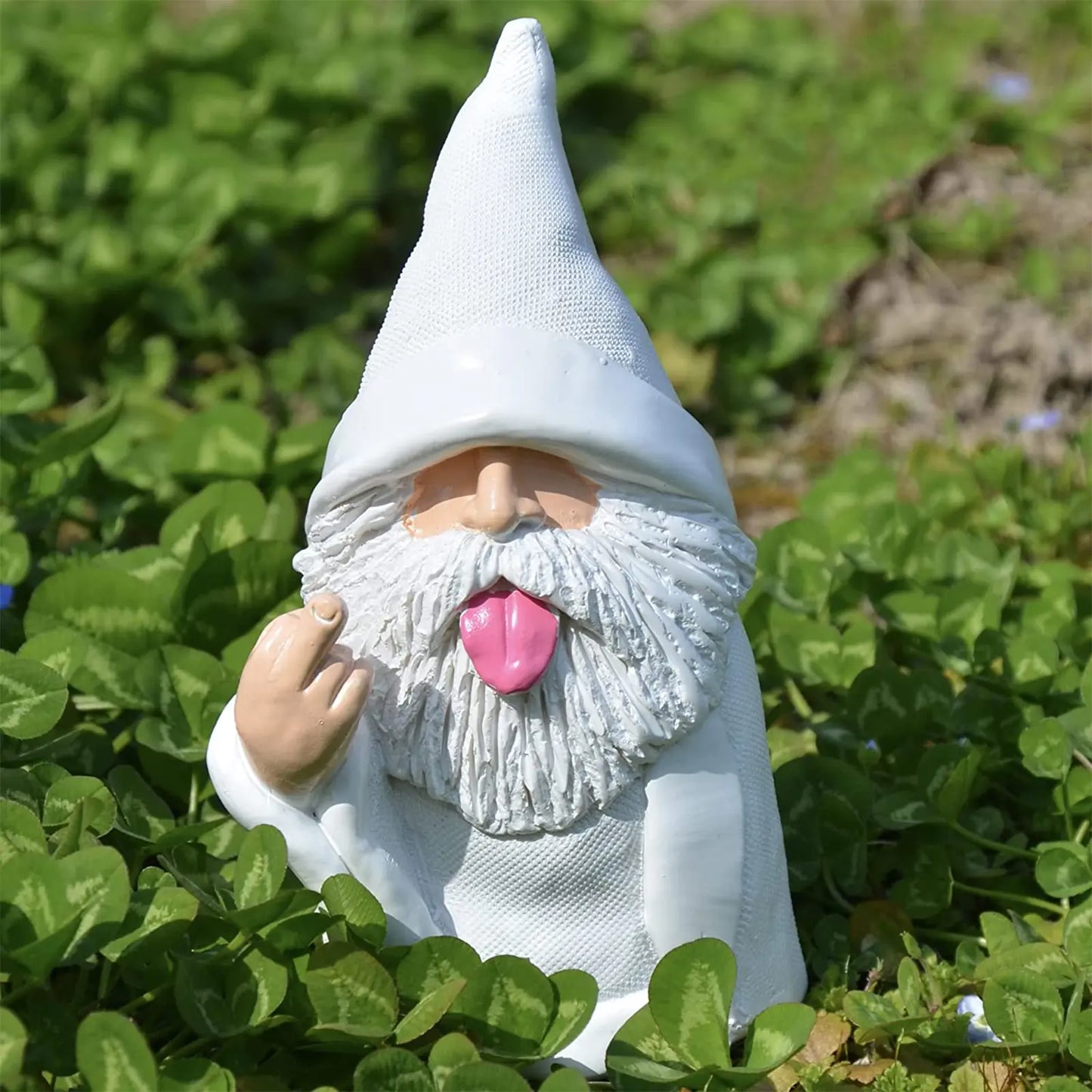 White Wizard Gnome Middle Finger Garden Decor