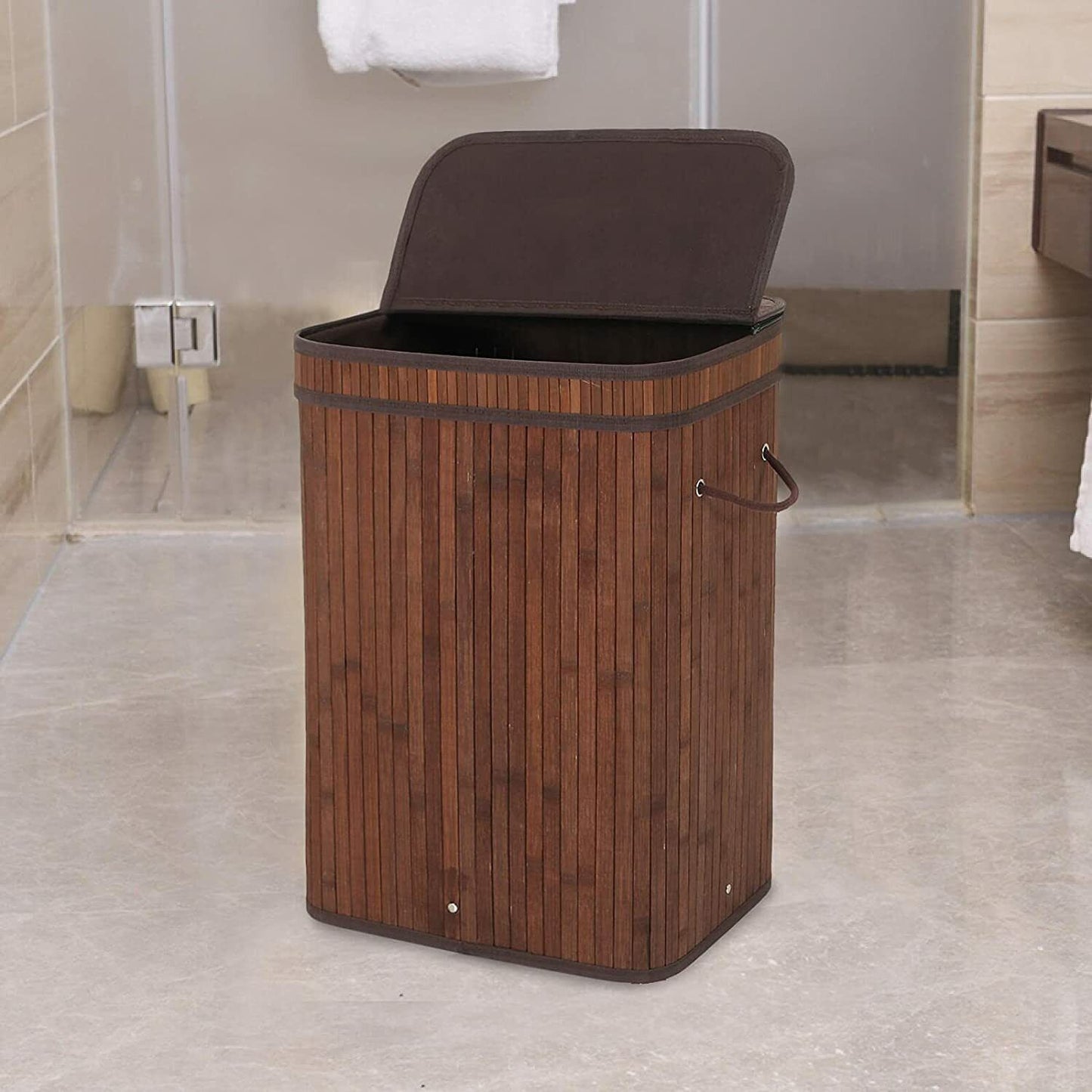 Laundry Hamper with Lid 72L Folding Bamboo