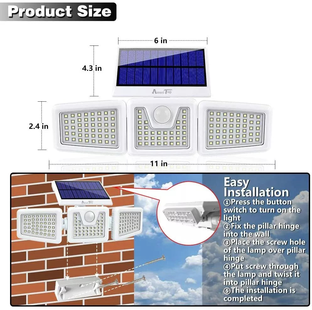 2 Pack Solar Lights Security Outdoor 800LM 128 LED