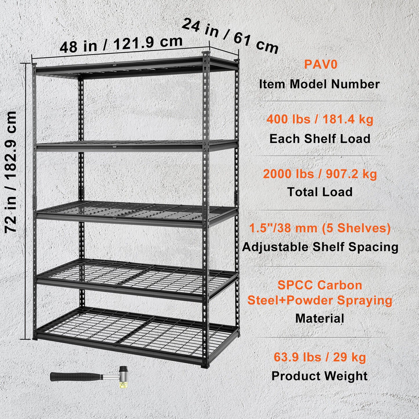 5-Tier Metal Storage Shelving Unit 24"D x 48"W x 72"H