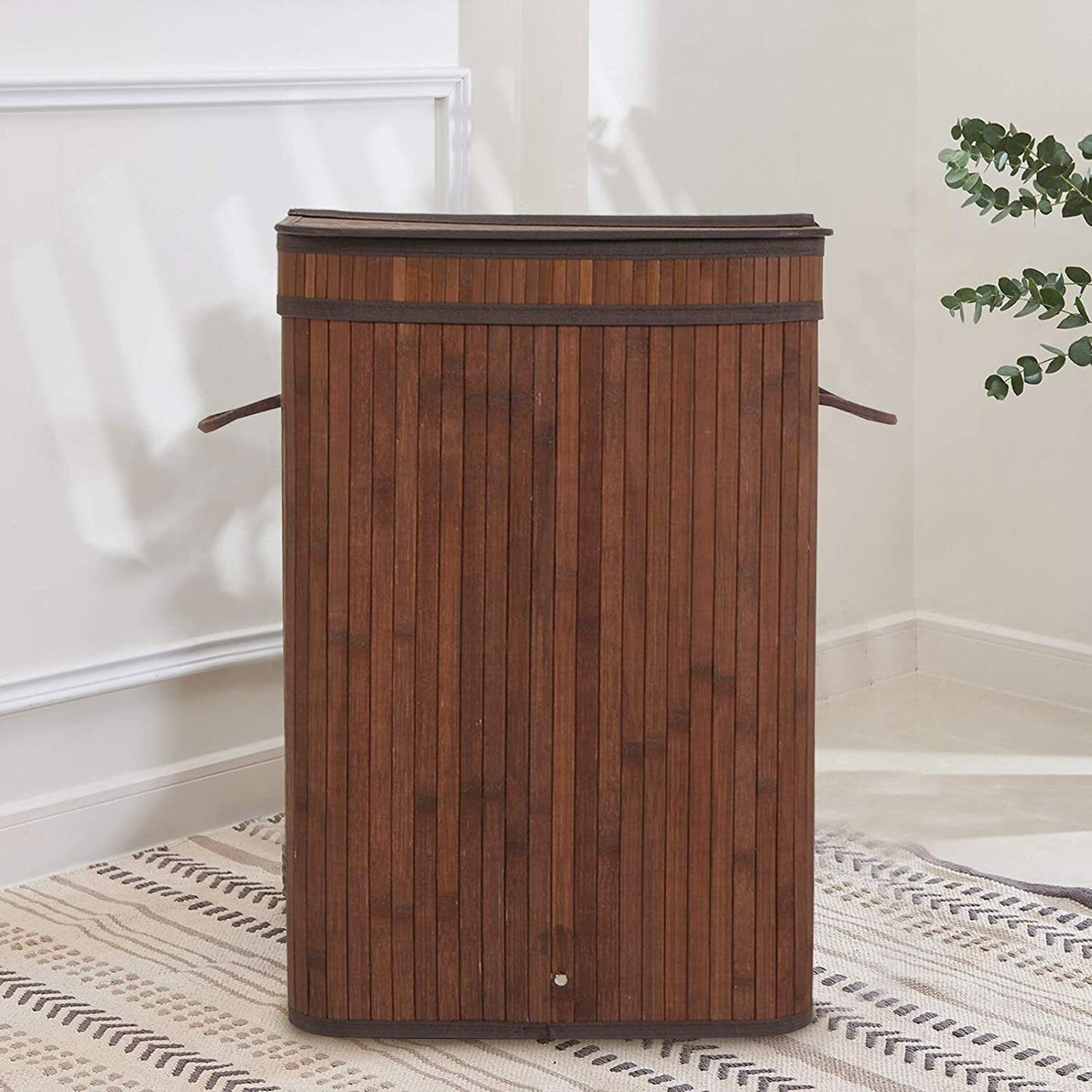 Laundry Hamper with Lid 72L Folding Bamboo