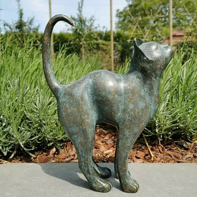 Cat Resin Bronze Lawn Porch Yard Decor