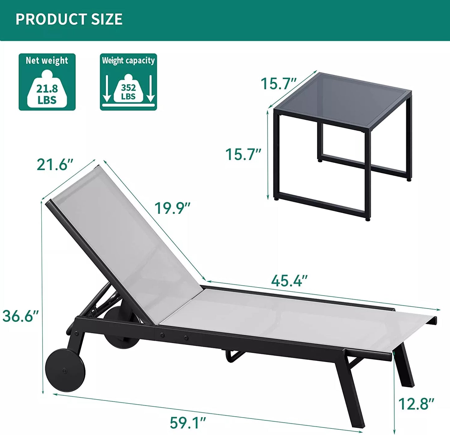 Adjustable Patio Chaise Lounge Chair W/ Table