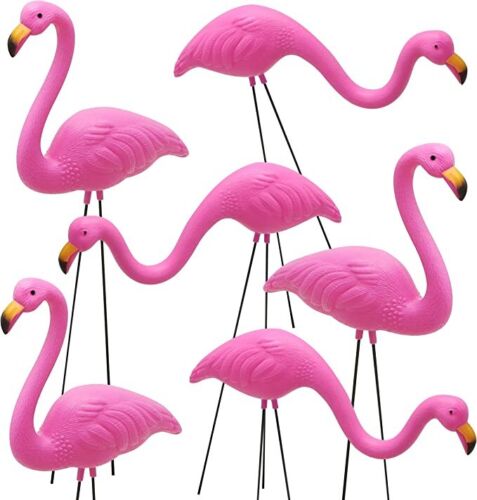 Set of 6 Small Pink Flamingo Garden Decor