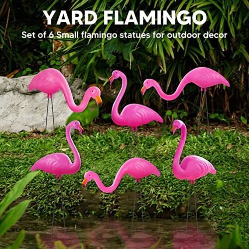 Set of 6 Small Pink Flamingo Garden Decor