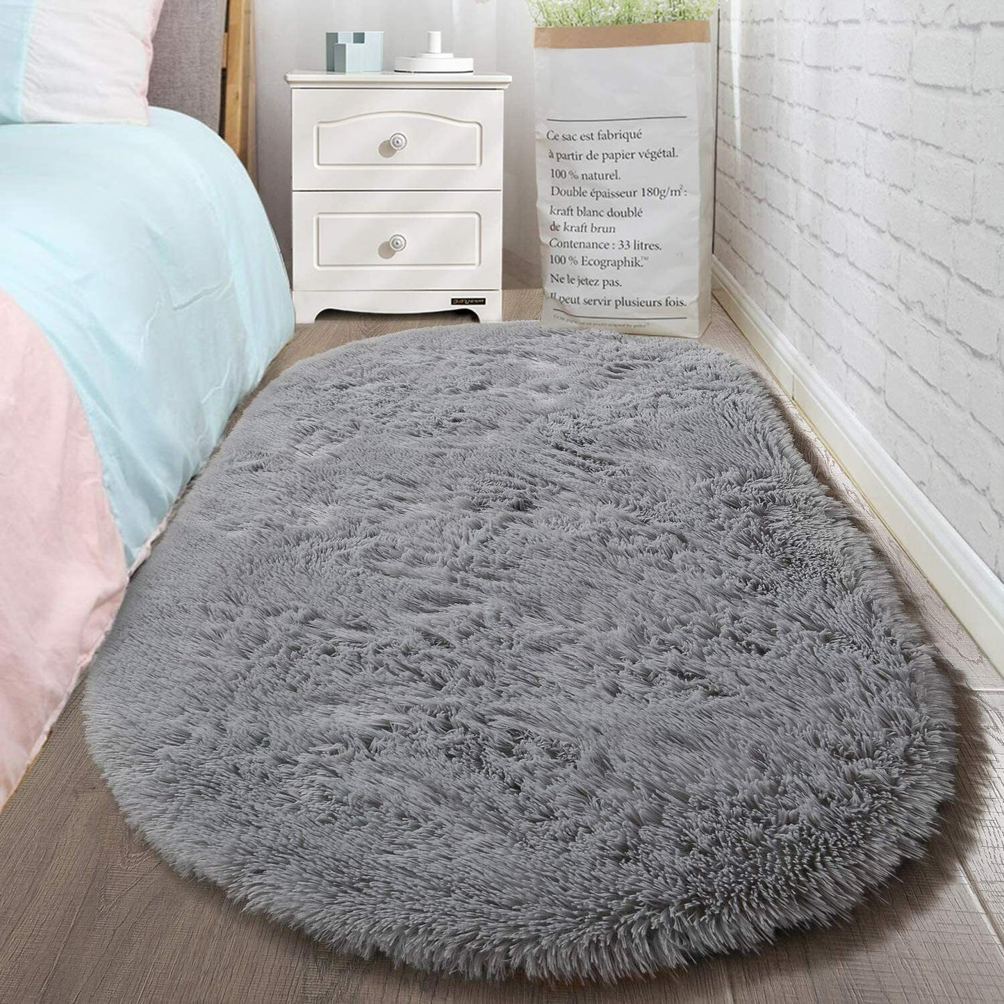 Ultra Soft Shag Carpet For Bedroom 2.6x5.3ft- Gray