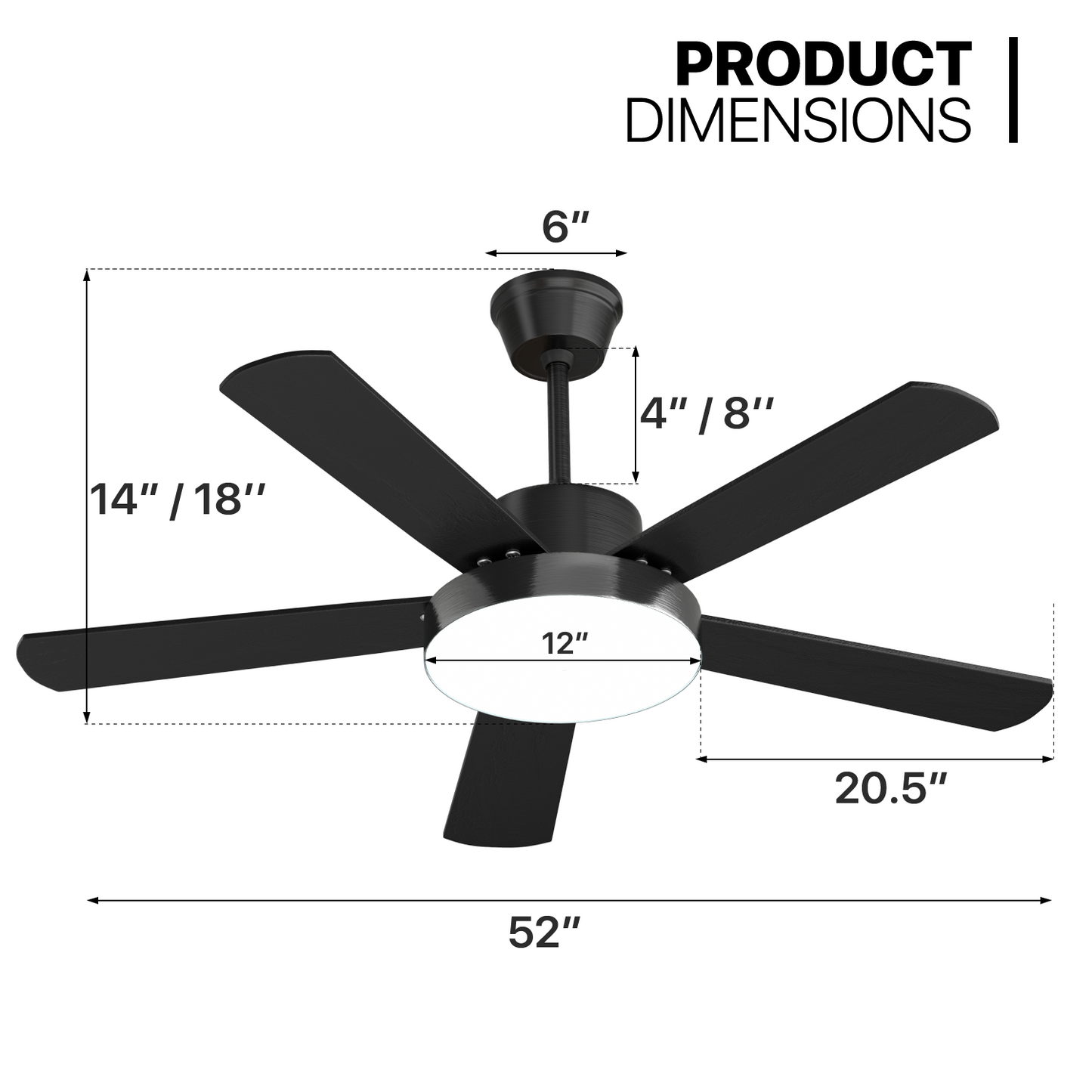 52" Black LED Ceiling Fan w/Remote