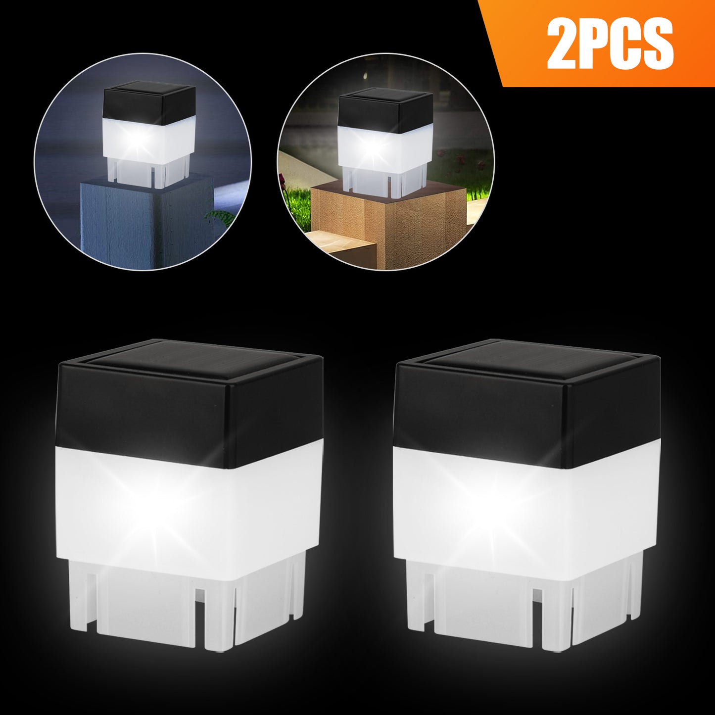 2PCS Solar Post Light 2x2" Waterproof LED Outdoor