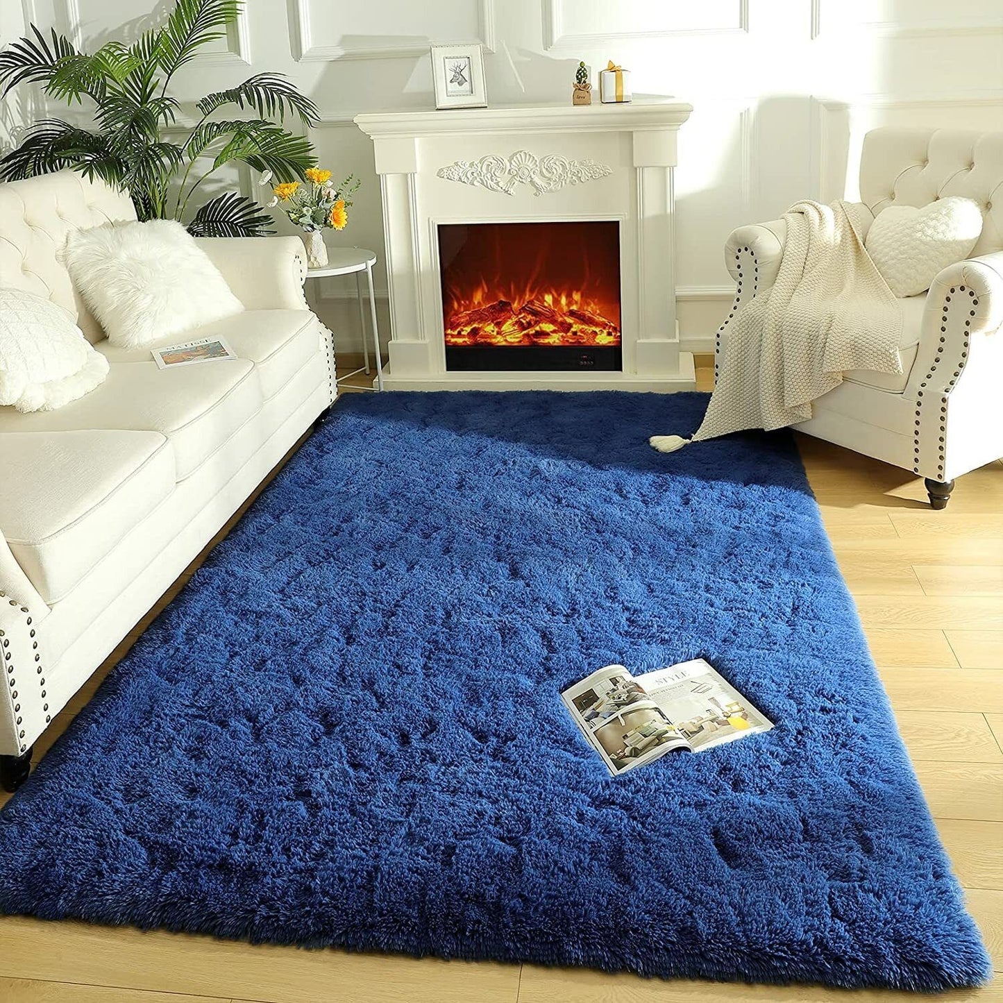 Fluffy Rug Ultra Soft for Bedroom 3x5ft- Navy Blue