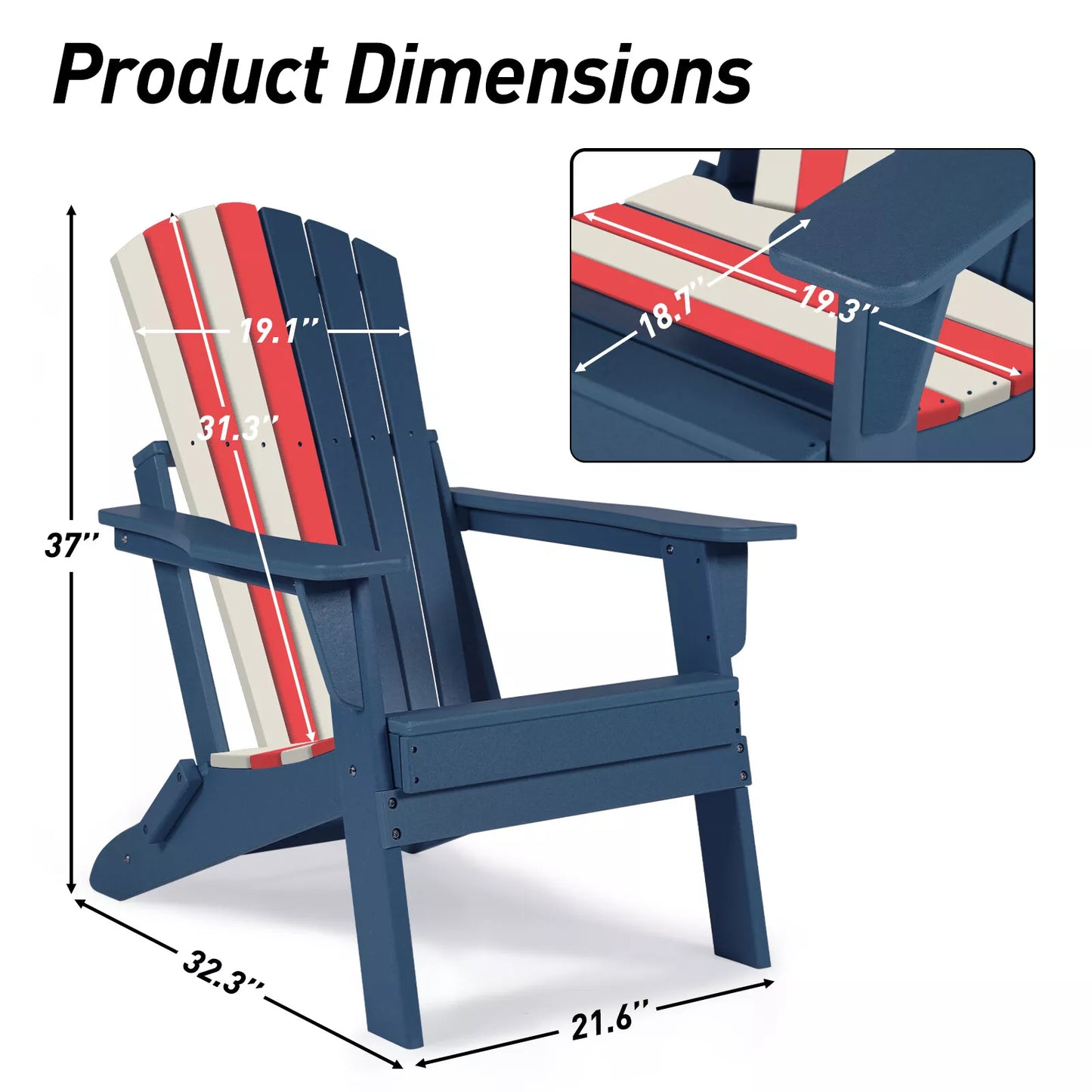 Folding Adirondack Chair Outdoor Patio All-Weather