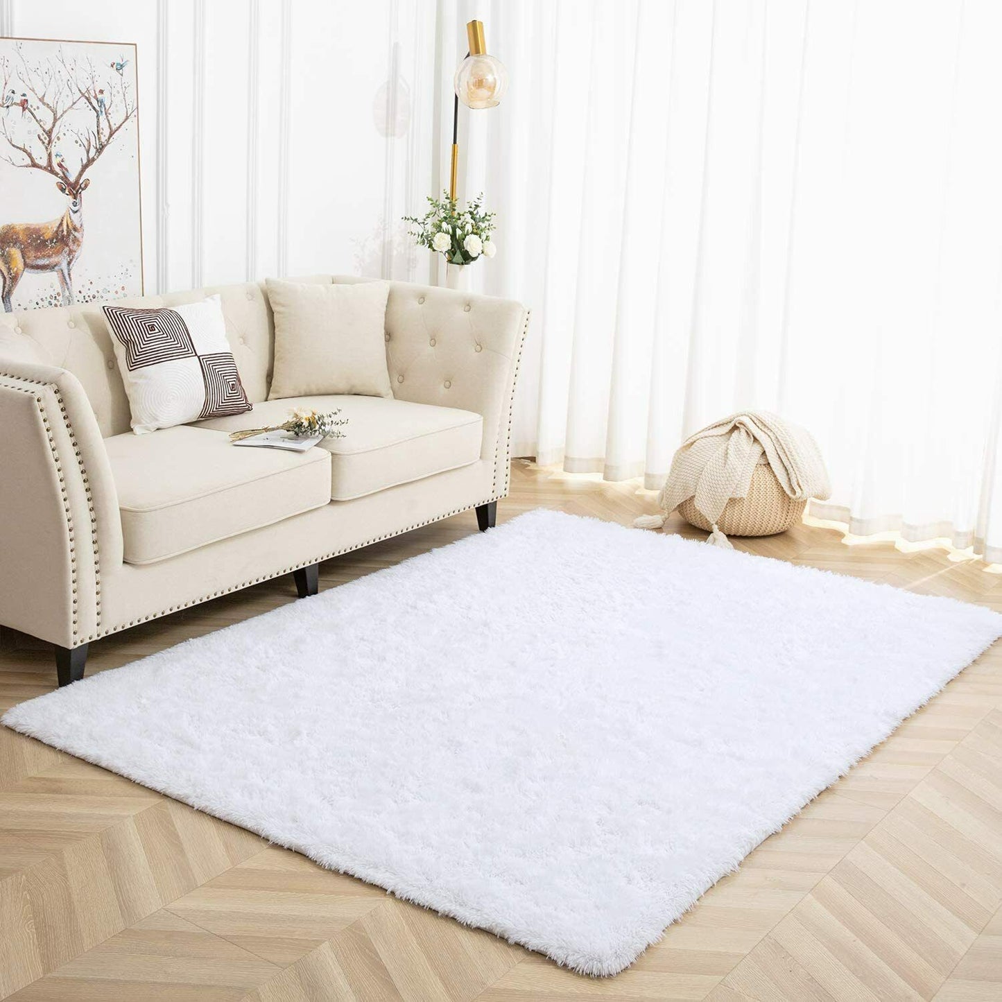 Fluffy Rug Ultra Soft Shag Carpet For Bedroom-3x5ft White