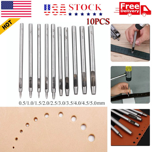 10 PCS Heavy Duty Leather Hollow Hole Punch Set