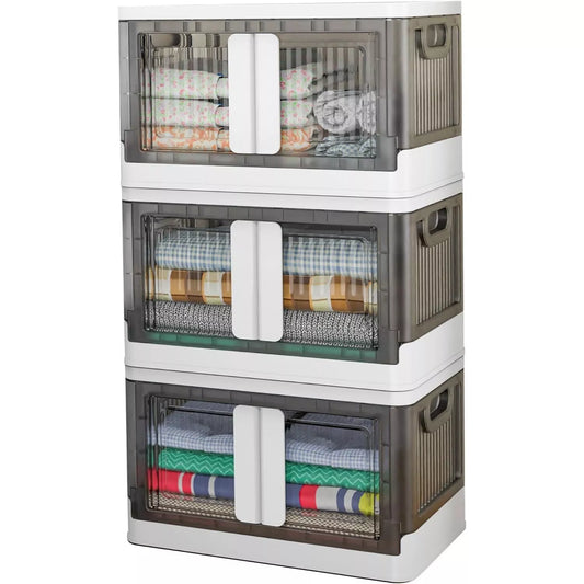 3 Stackable Storage Bins Closet Organizer