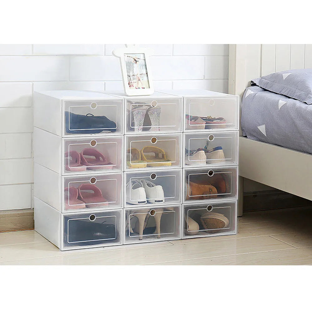 12pcs Foldable Plastic Transparent Shoe Box