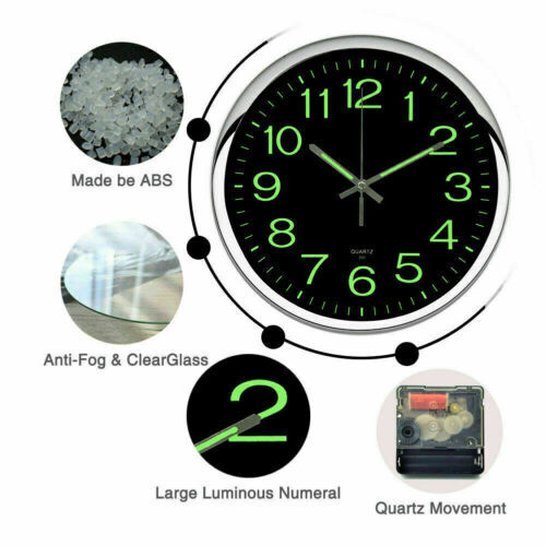 Large Wall Clock Glow In Dark Decor 12''