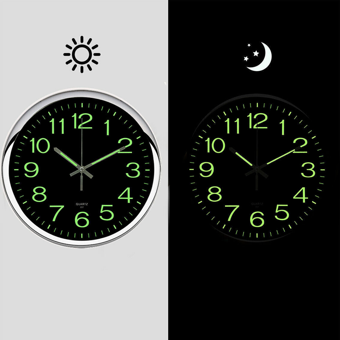 Large Wall Clock Glow In Dark Decor 12''