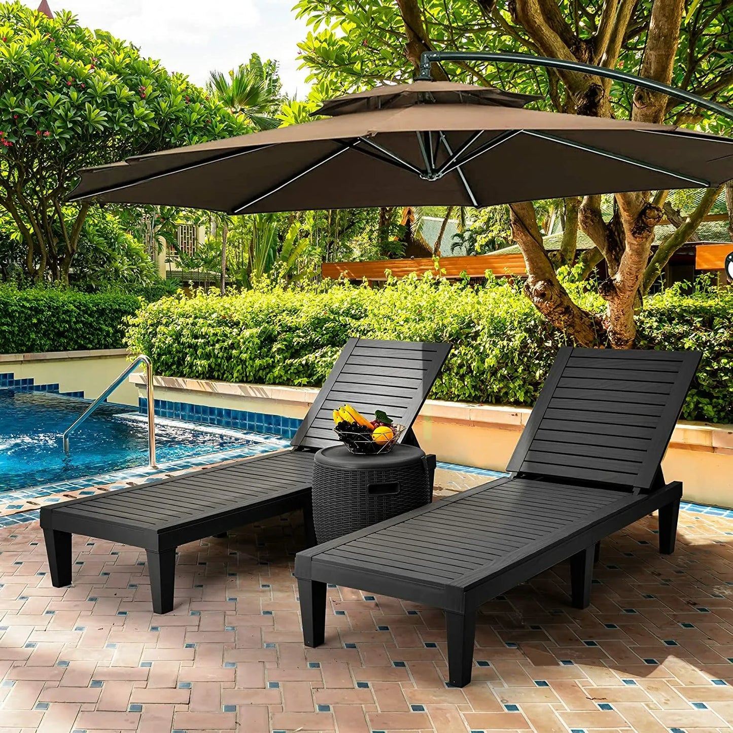 2PC Patio Reclining Chaise Lounge Chair