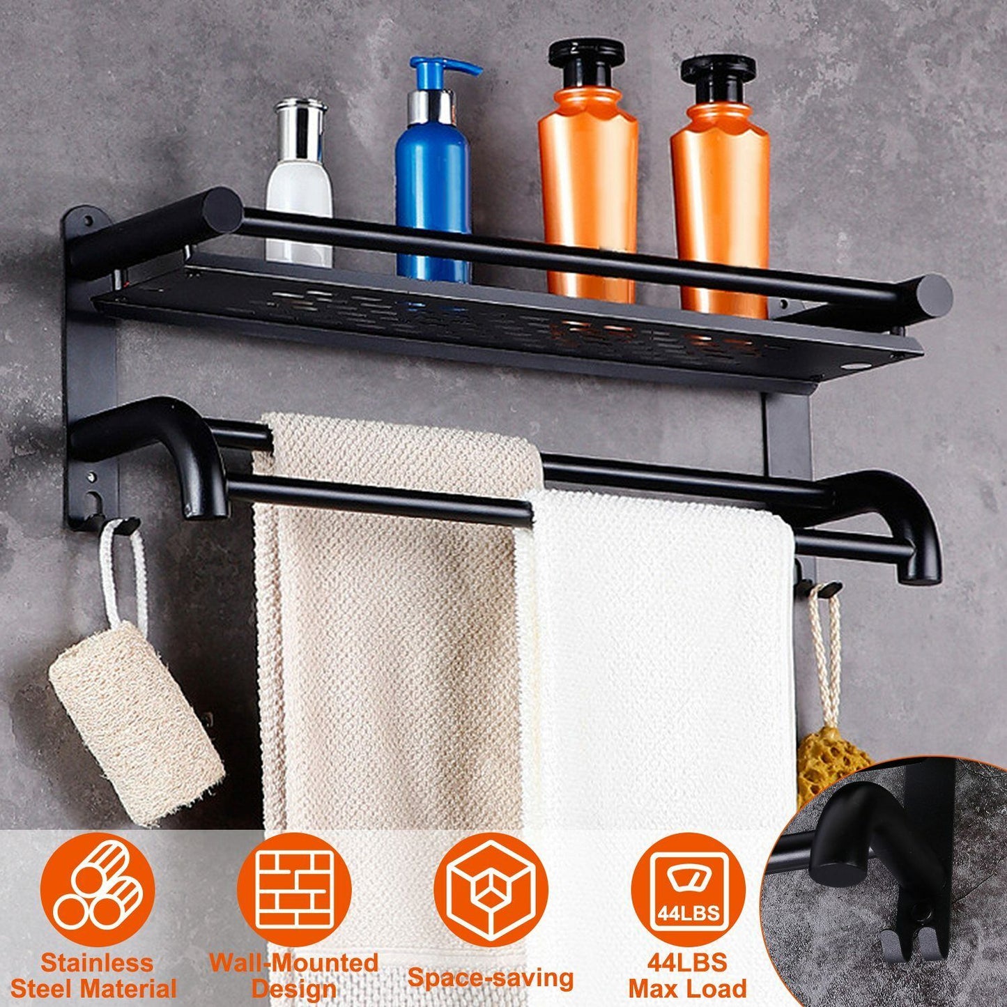 2 Tier Wall Mounted Towel Rack