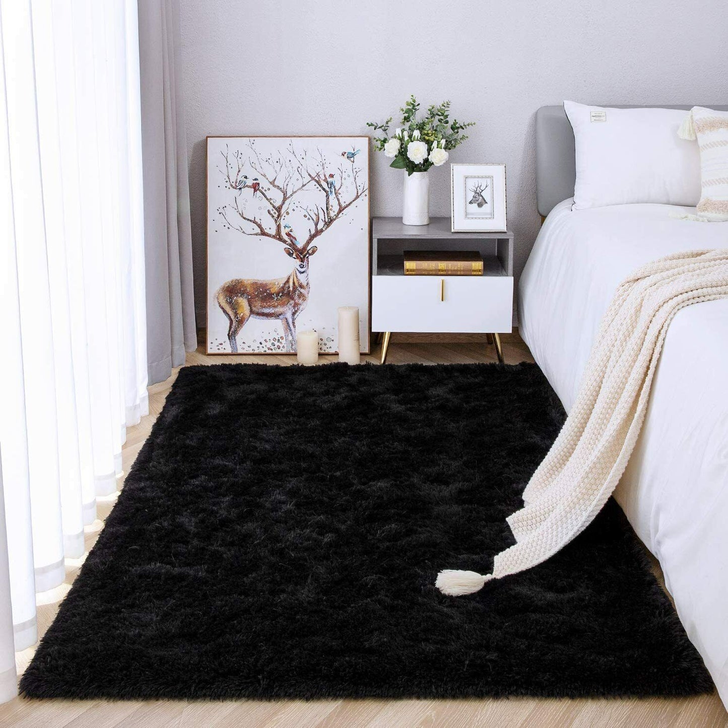 Ultra Soft Shag Carpet For Bedroom Living Room-3x5ft Black