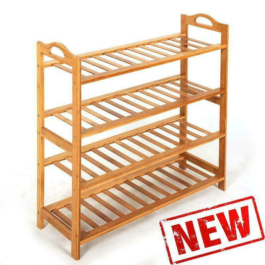 4 SHOE RACK TIER NATURAL BAMBOO WOODEN