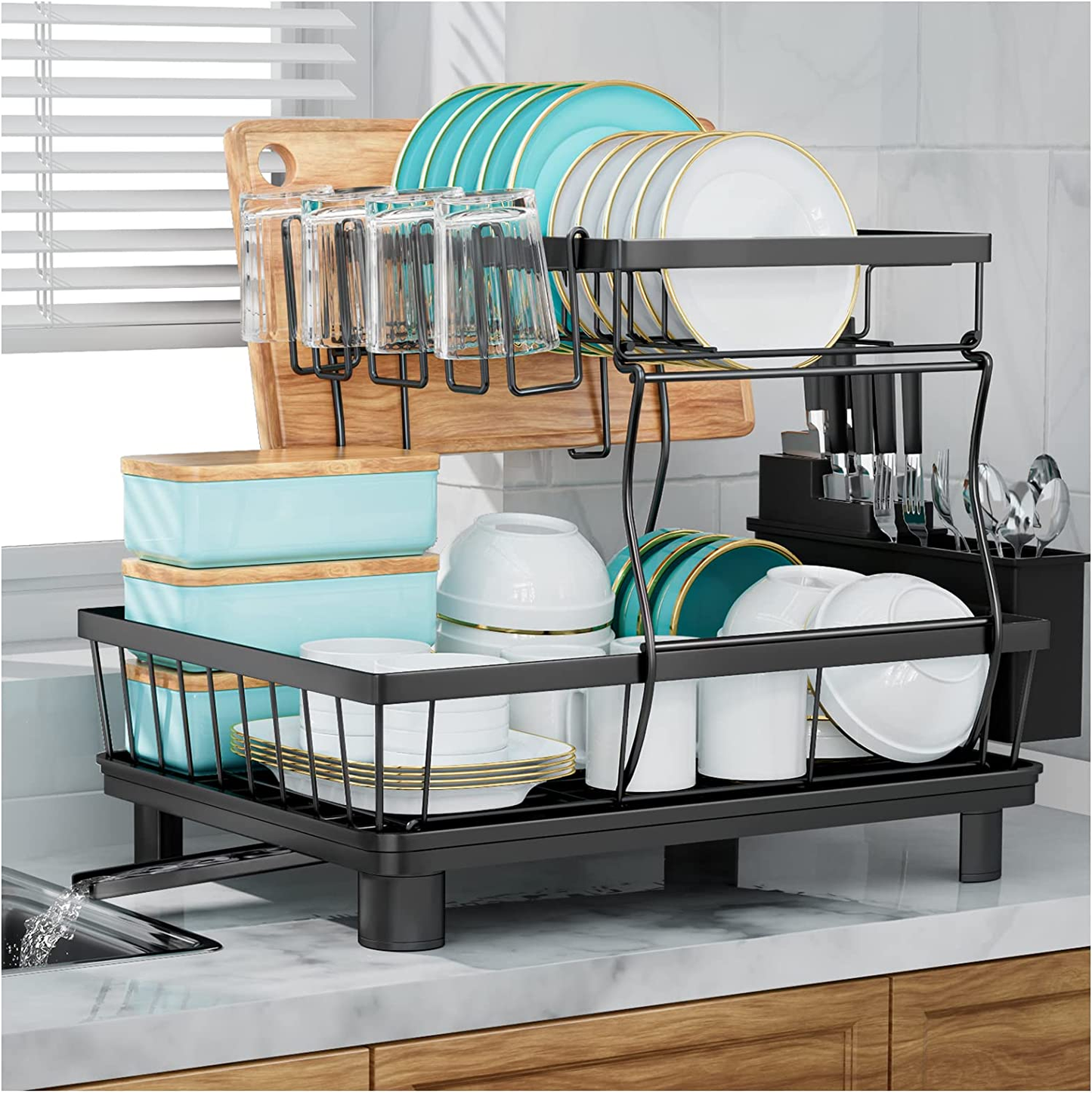 2-Tier Drying Dish Rack and Drain Board