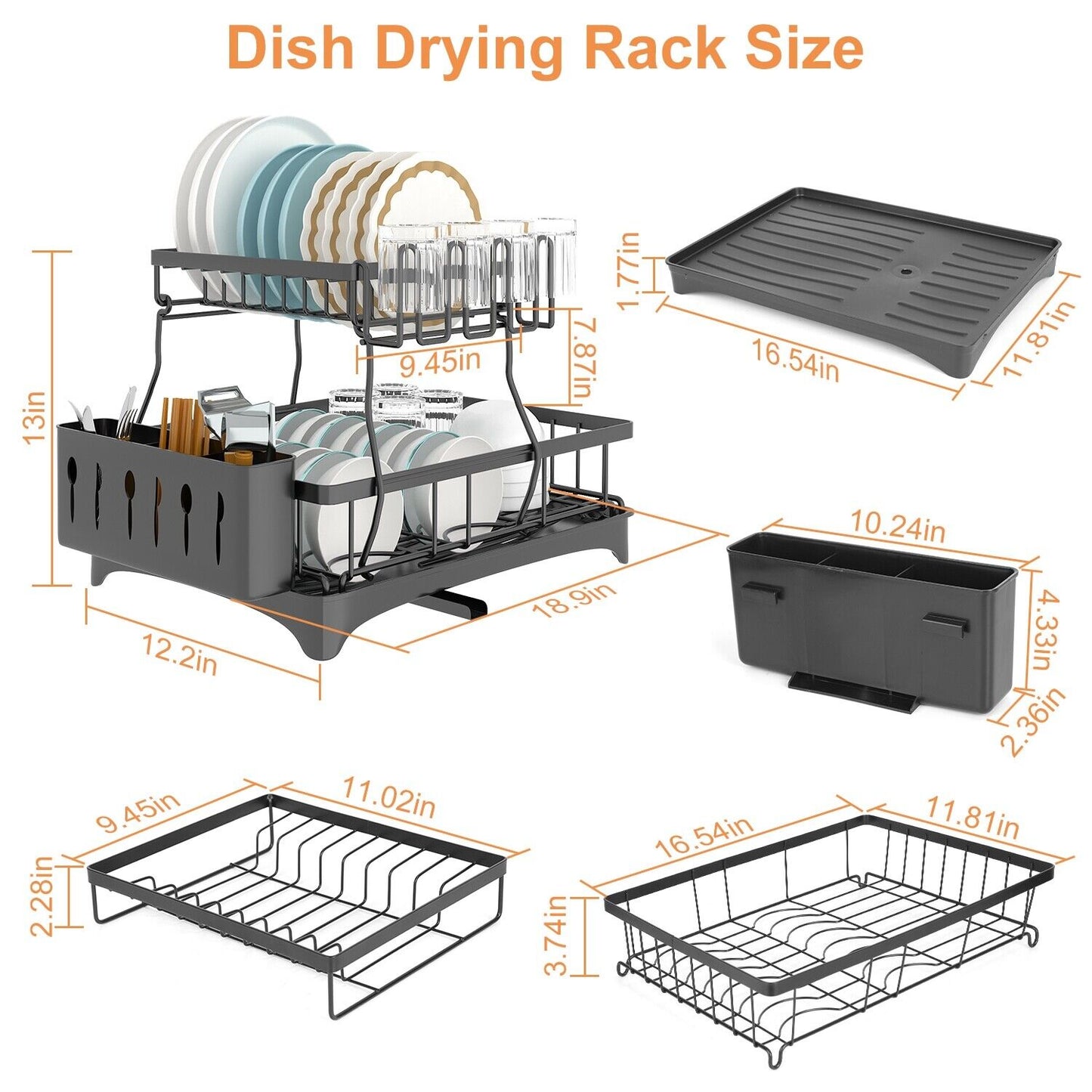2-Tier Drying Dish Rack and Drain Board