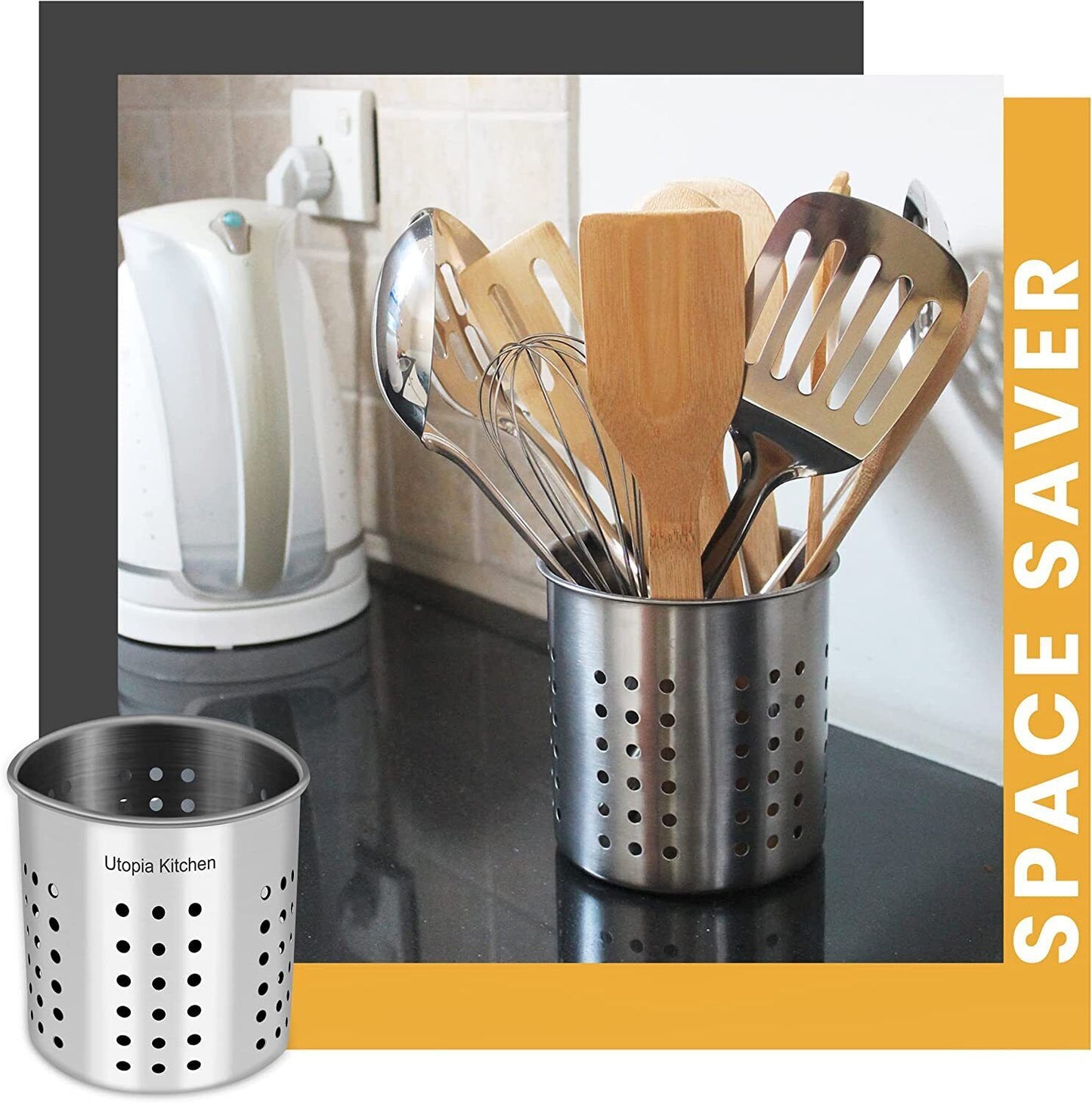 Kitchen Stainless Steel Utensil Holder 5 x 5.3"