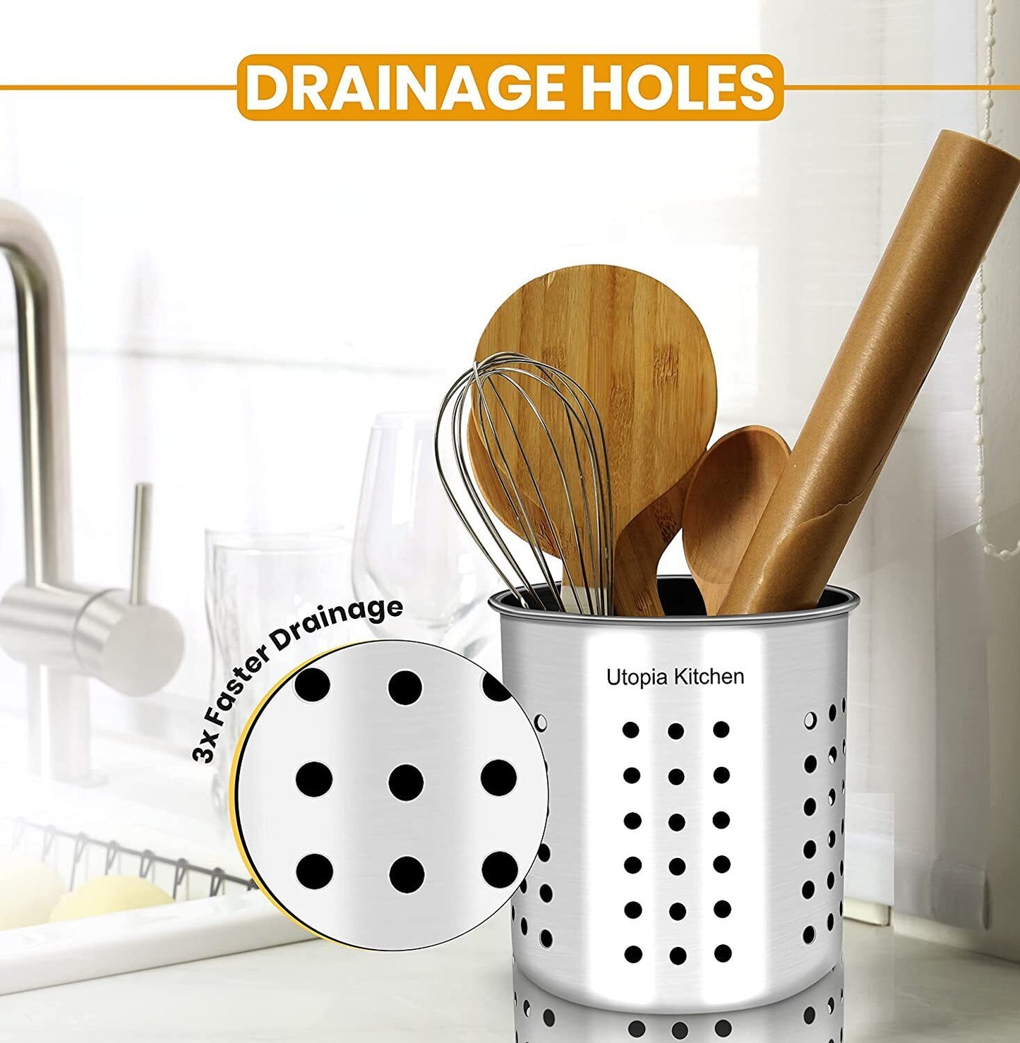 Kitchen Stainless Steel Utensil Holder 5 x 5.3"