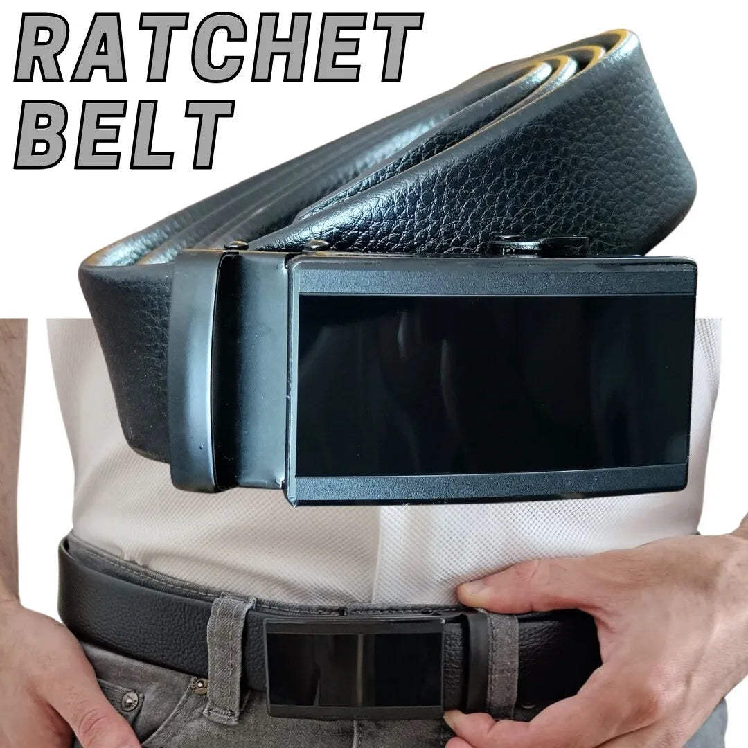 Black PREMIUM Microfiber Leather Ratchet Belt