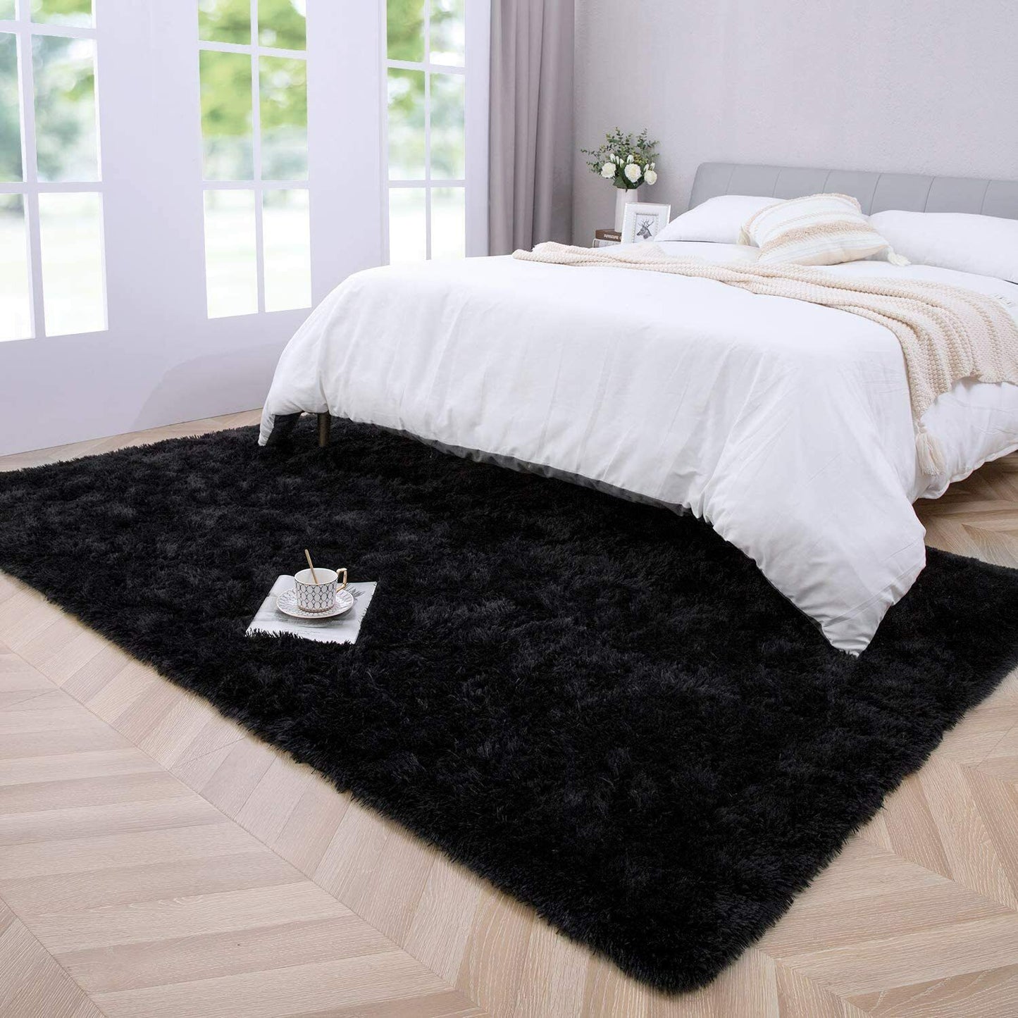 Ultra Soft Shag Carpet For Bedroom Living Room-3x5ft Black